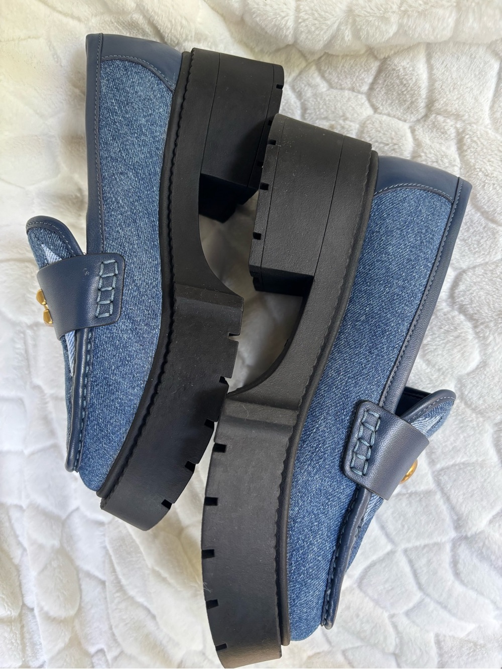 Coach Denim Leah Platform Loafer With Quilting - Picture 8 of 15